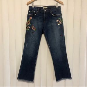 Zara Premium Denim Embroidered Cropped Jeans💕